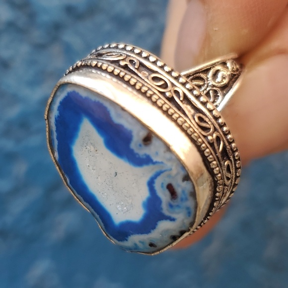 New Solar Quartz Agate Druzy 925 Silver Ring. - Picture 14 of 16